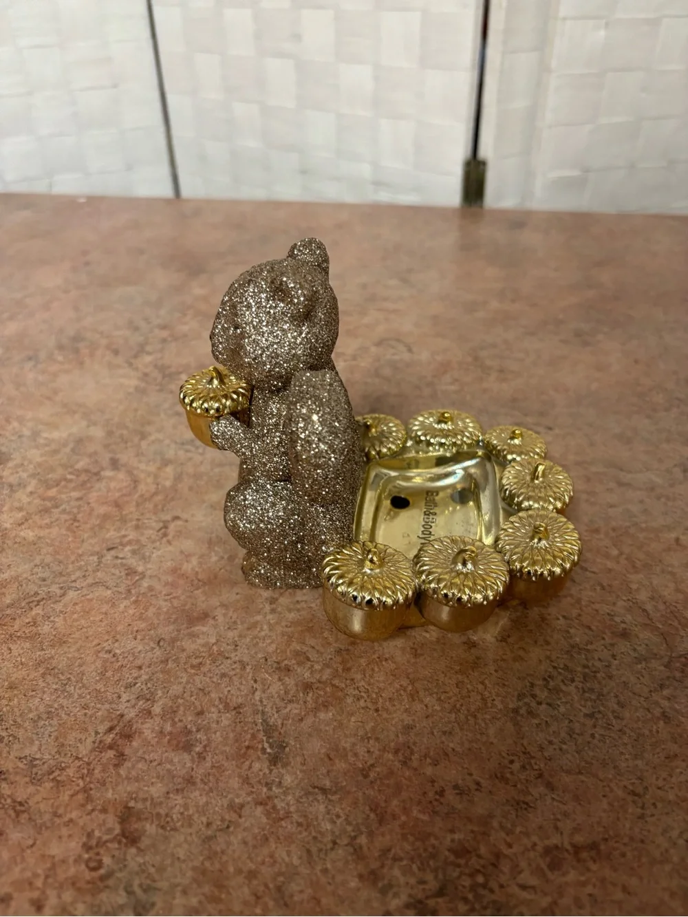 Bath & Body Works Glitter Gold Squirrel Acorn Foaming Soap Holder